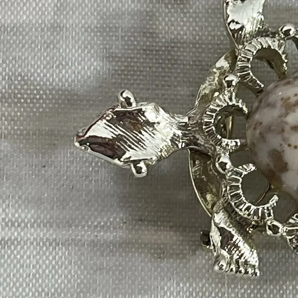 Vintage Gerrys Turtle Art Glass Cabochon Brooch Pin Marble Brown Gold 2.25